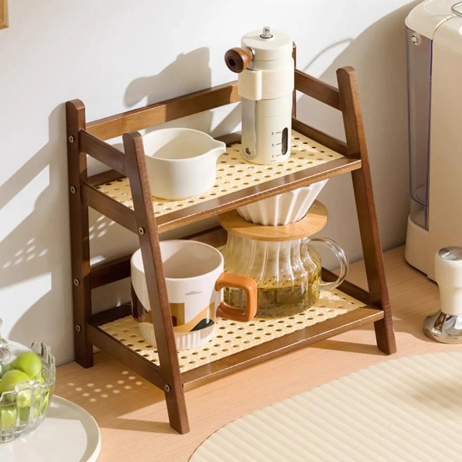 2 Layer Wooden Cup Holder Multipurpose Countertop Cabinet Organizer