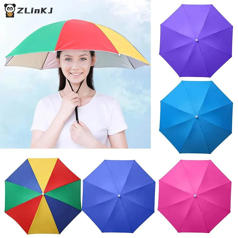 ▶1Pcs Head-mounted Umbrella Foldable Waterproof UV Protection Sun Rain Cap For Outdoor Fishing Camping Beach For Men Women Zpaxo