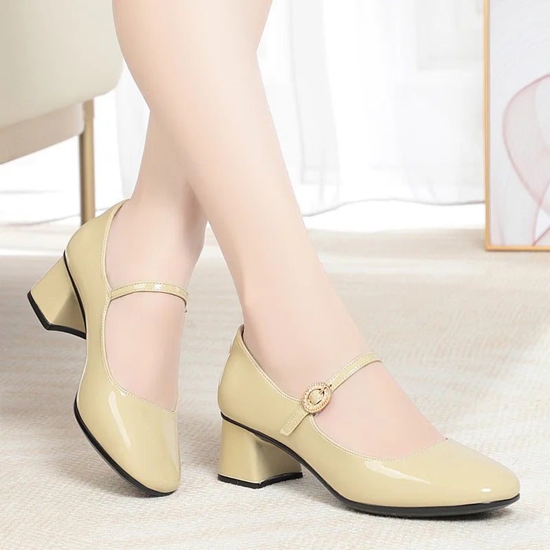 Mother's Shoes Soft Leather Bottom Women's 2023 Work Ladies Spring Zpaxo YZL369 tea green 35(Foot 22.5cm) China Mainland