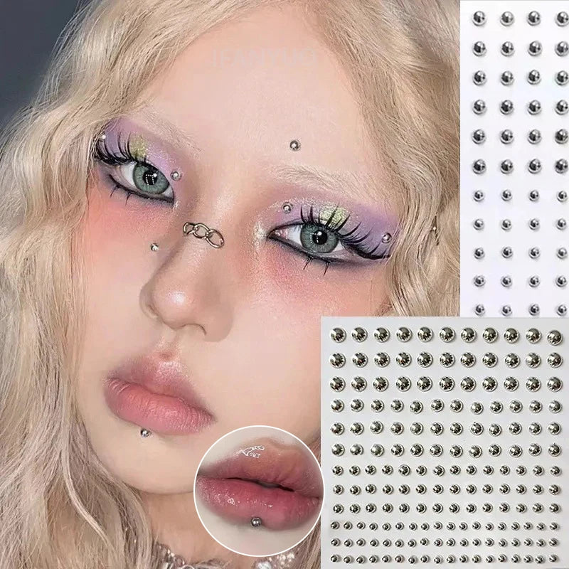 Silvery Fake Lip Eyebrow Ear Stickers Non Piercied Earring