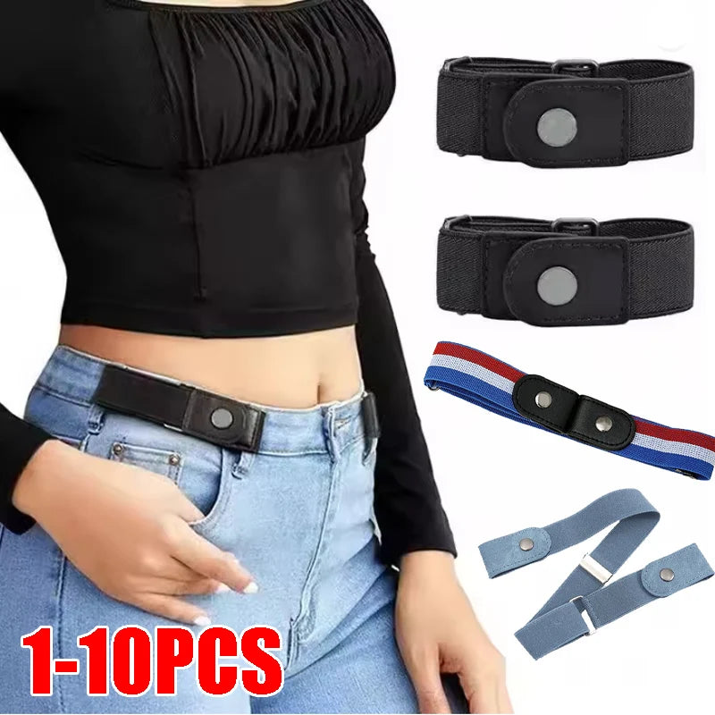Unisex Invisible Elastic Belt Adjustable Buckle Stretch No-show Jeans
