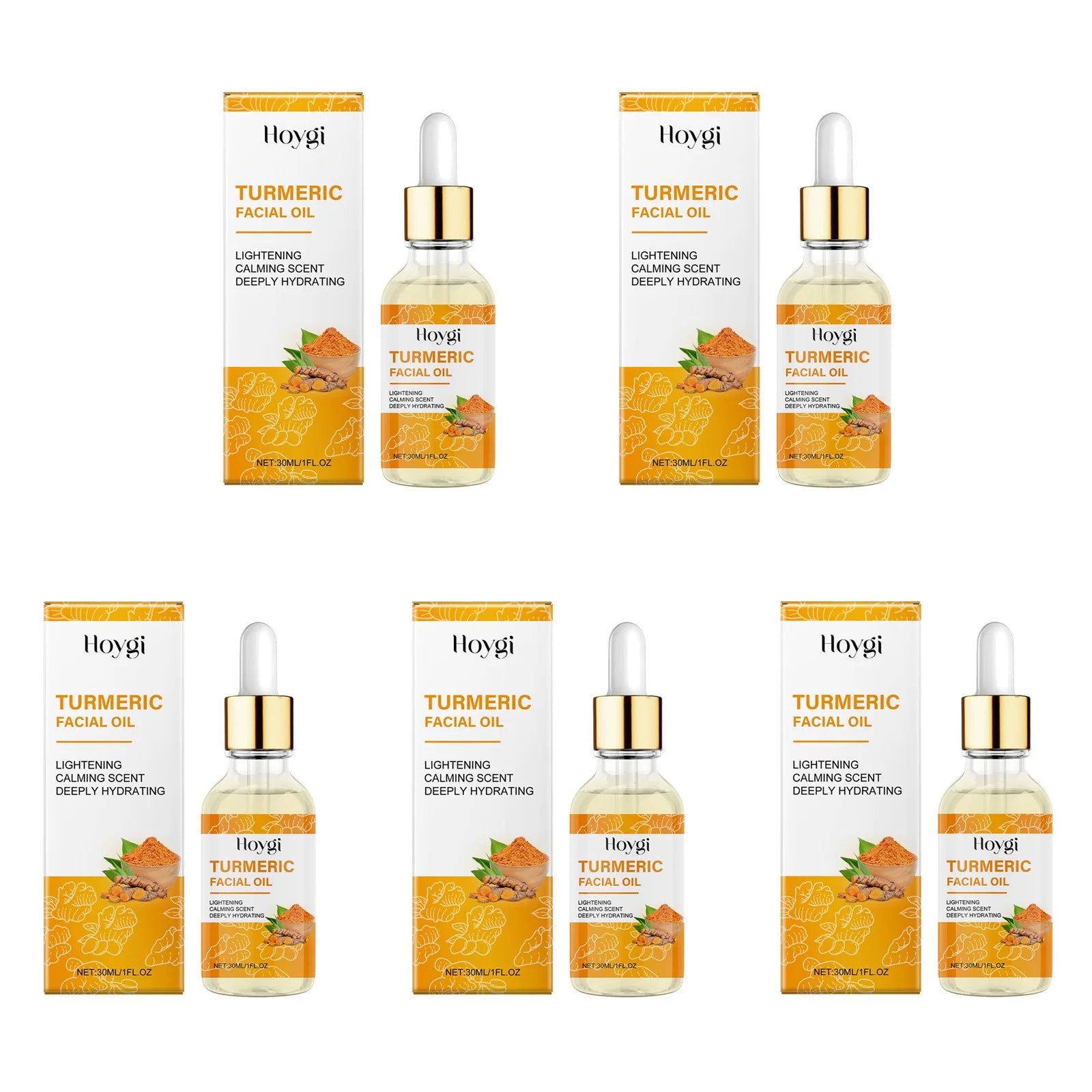 Turmeric Facial Essence Oil Nourishing Brightening Fade Dark Spot Skin Care Smoothing Firming Glowing Complexion Moisturizing Zpaxo 5 x 30ml Boxed