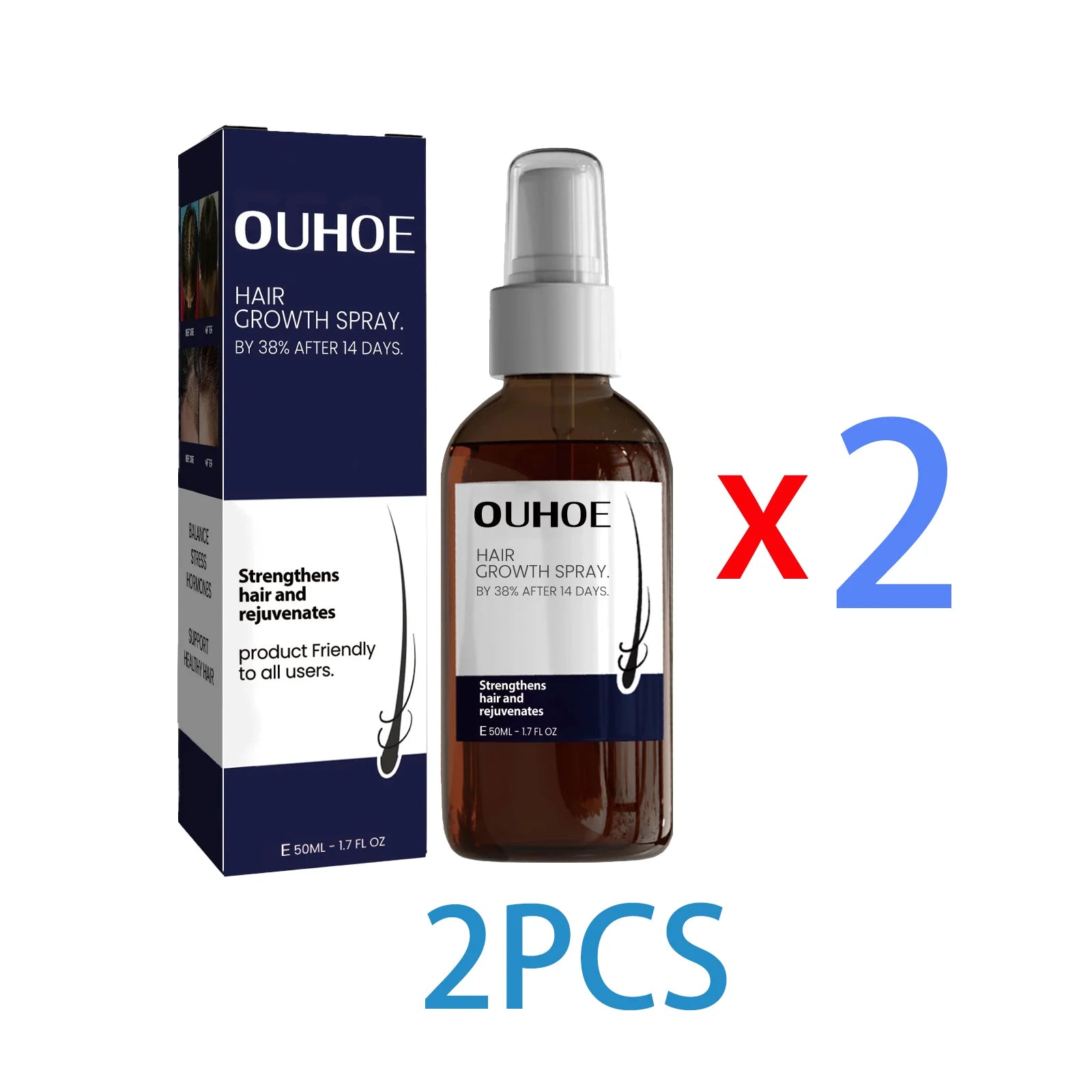 Ouhoe Hair Growth Spray Thinning Strengthen Roots Repair Dry Frizzy Collagen Formula No Residue 50ml Gentle for Sensitive Scalp Zpaxo 2PCS