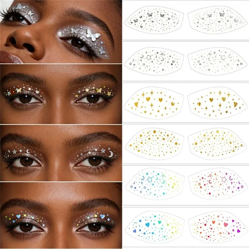 6 Pairs Eye Shadow Stickers Waterproof Temporary Tattoo Makeup Silver