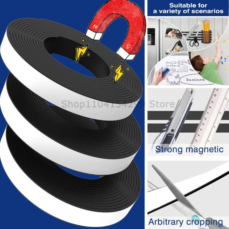 1Meter Self Adhesive Magnetic Tape Rubber Magnet Tape Strong Flexible Magnets Stripe for Refrigerator Photo Posters 39.37inch Zpaxo