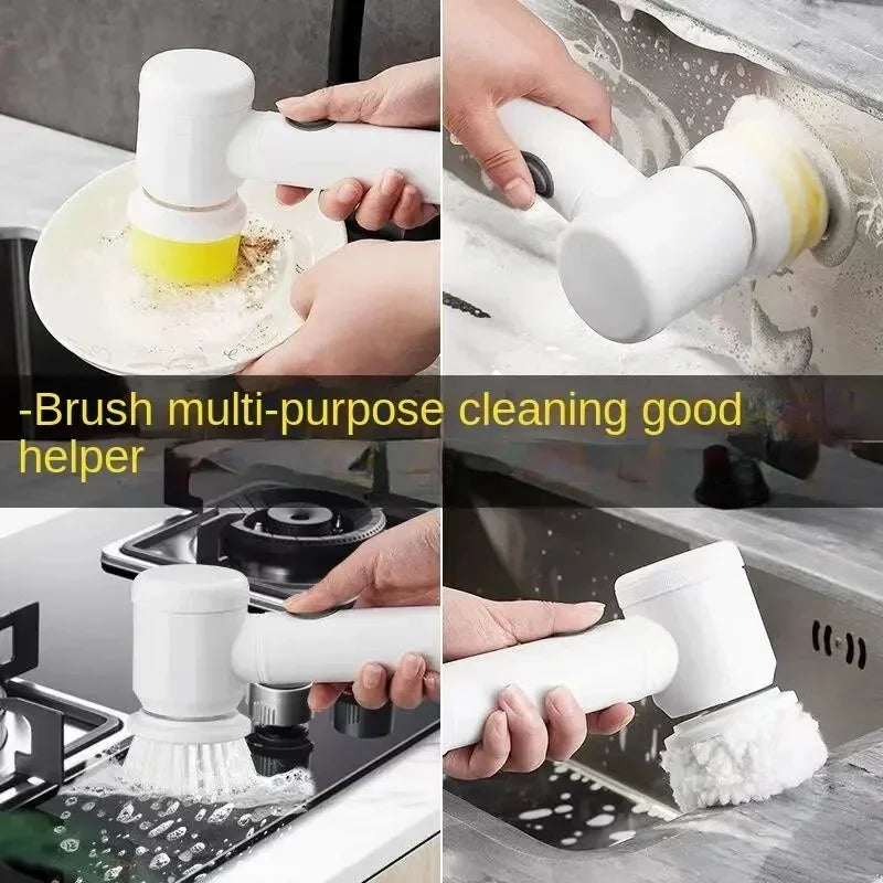 Power Scrubber 5 Replaceable Brush Heads Electric Spin Bathroom