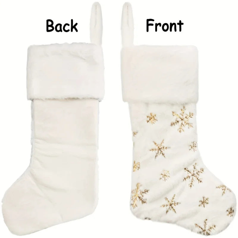 Christmas Stocking Plush Faux Fur Sock Snowflake Sequins Holiday Tree