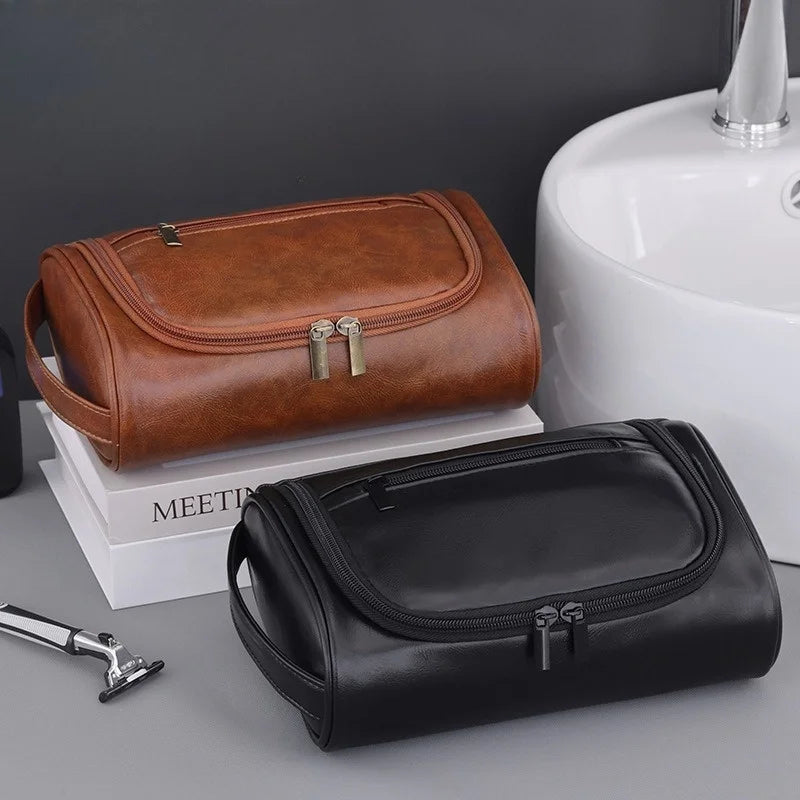 Men's PU Leather Travel Wash Bag – Large Capacity Waterproof Travel Wash Bag Zpaxo