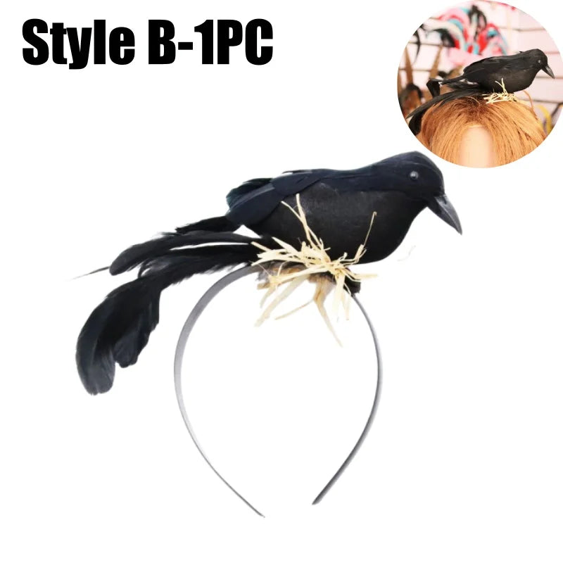 Halloween Exaggerated Forest Crow Headband Creative Feather Black