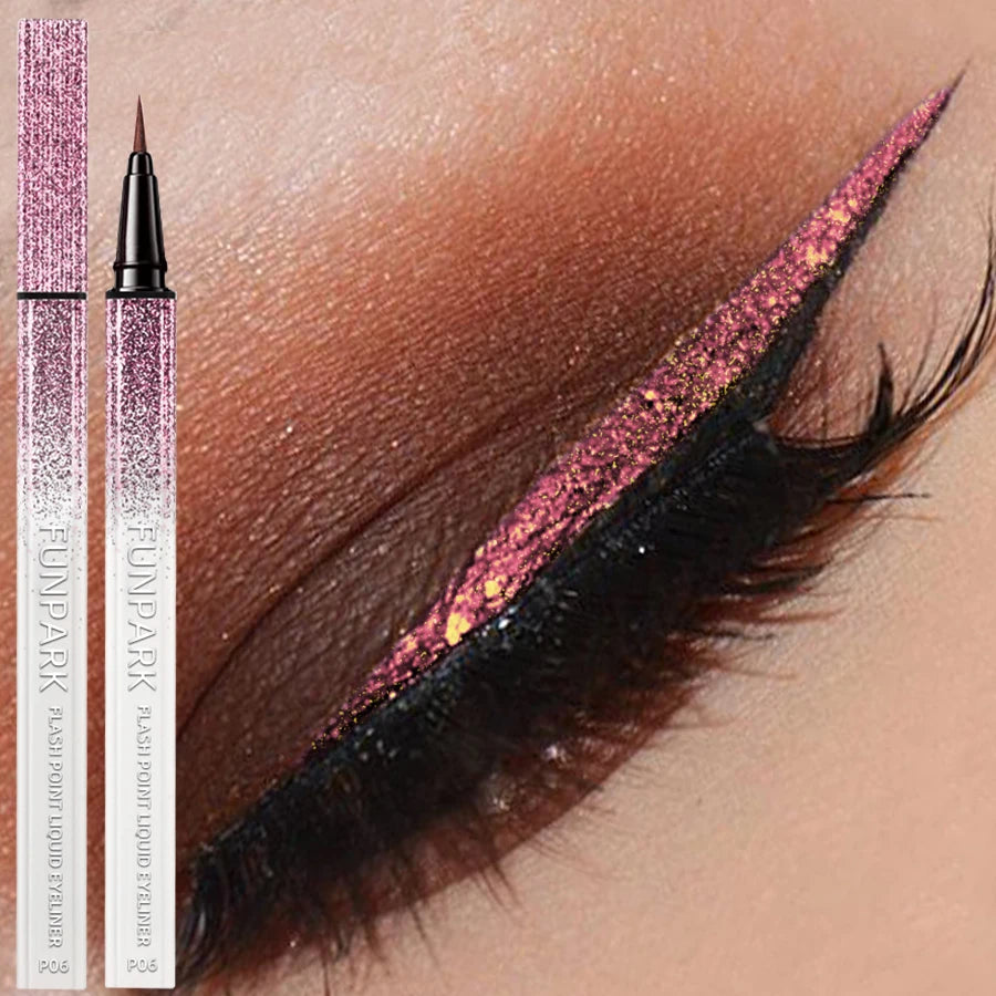 Ultra-fne Glitter Pink Eyeliner Waterproof Liquid Korean Makeup Women