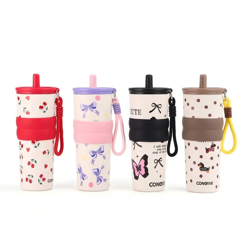 Stainless Steel 710ML Insulated Cup for Boys and Girls, Portable Cooling Ice Cream King Cup, Outdoor with Lifting Rope Straw Cup Zpaxo