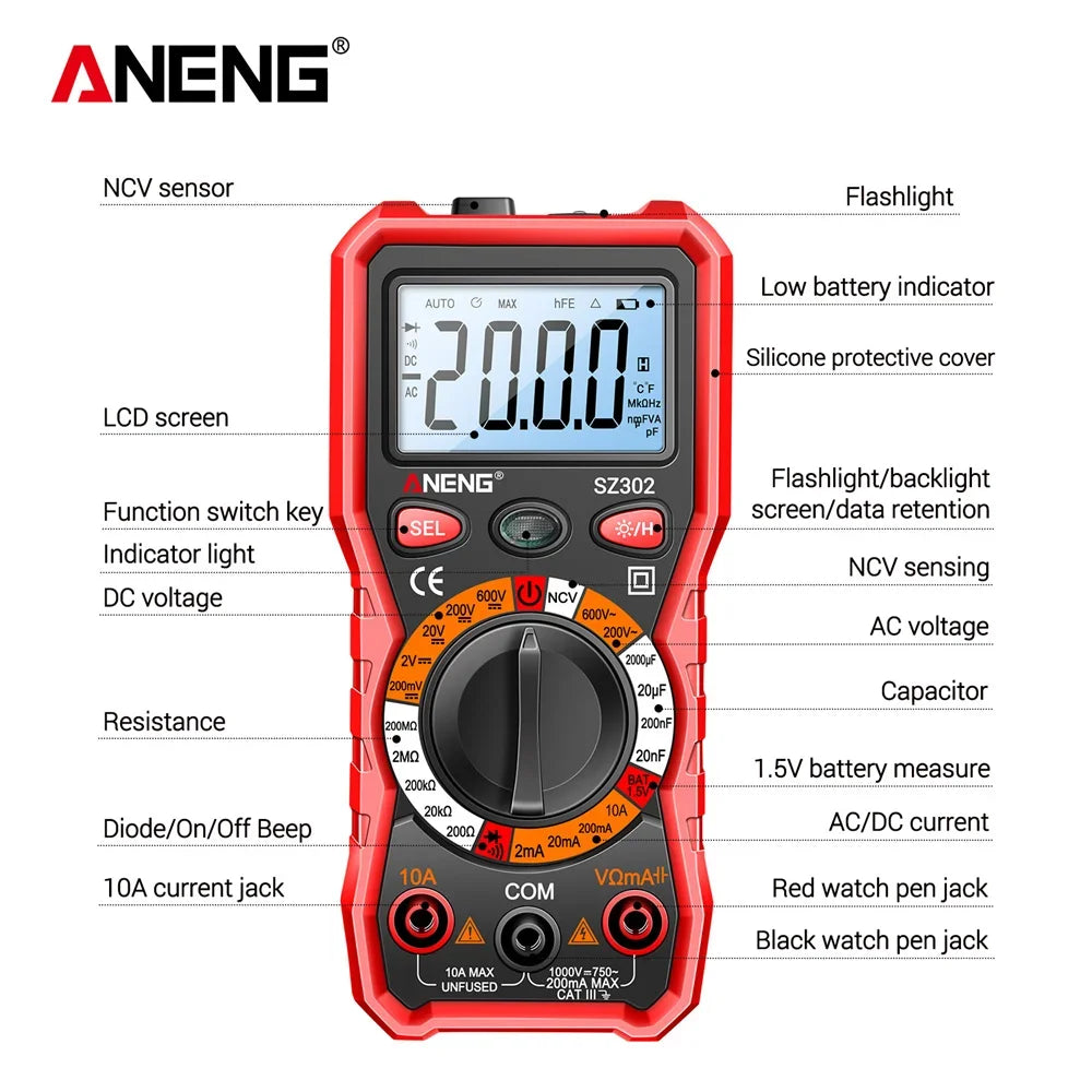 ANENG SZ302 Digital Automatic Tester NCV Detector Resistance Ohm