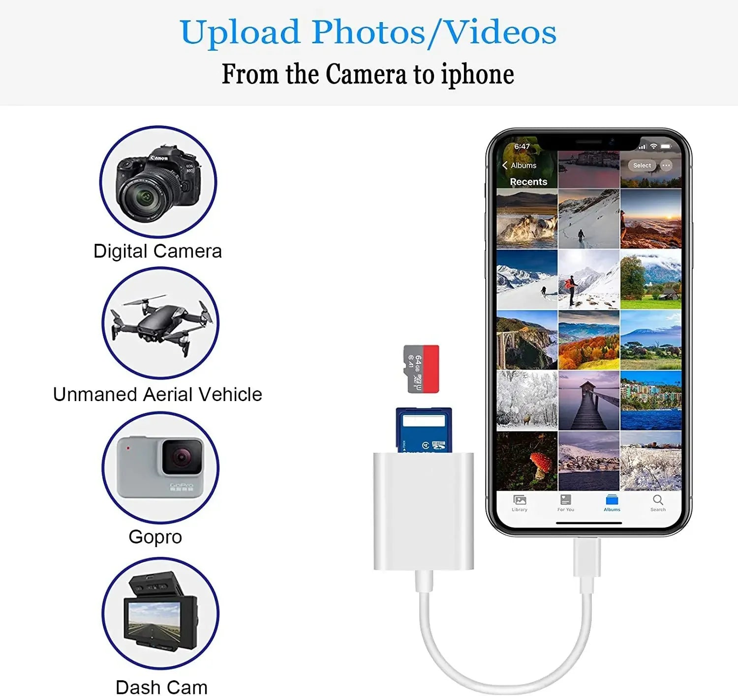 Lightning SD Card Reader Iphone Ipad Camera Memory Adapter Zpaxo