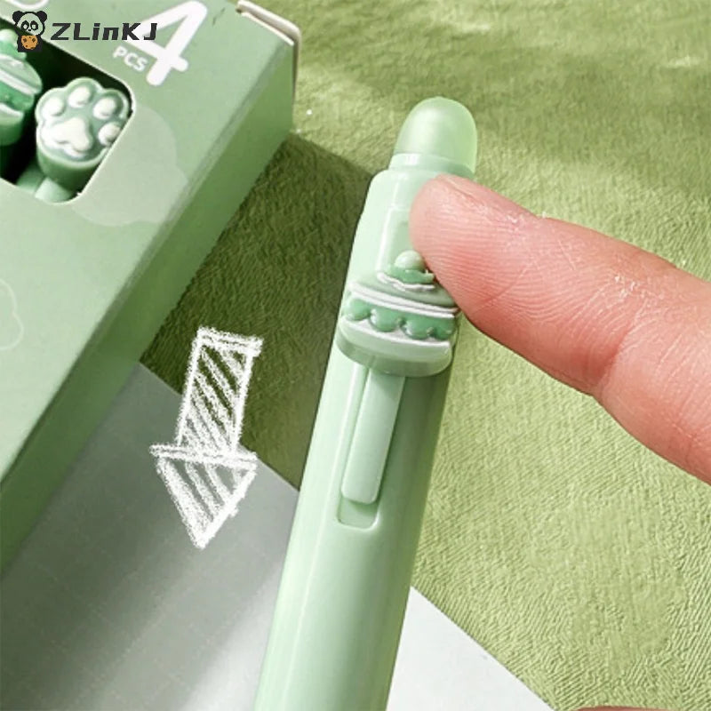 ▶4Pcs/Box 0.5mm Cartoon Cute Erasable Gel Pen Creative Aesthetic Thermal Eraser Pen Black Blue Ink School Supplies Stationery Zpaxo