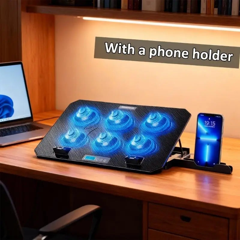 652F Foldable Cooling Pad Laptop Cooling with 6 Quiet Fan Laptop Stand with 2 USB Port Phone Holder for Notebook Accessories Zpaxo