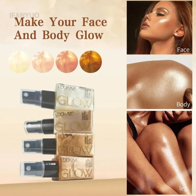 Pearlescent Glitter Spray Shimmer Oil Spray LongLasting Gold Bronze Contour Brightening for Face Body Sparkle Liquid Highlighter Zpaxo