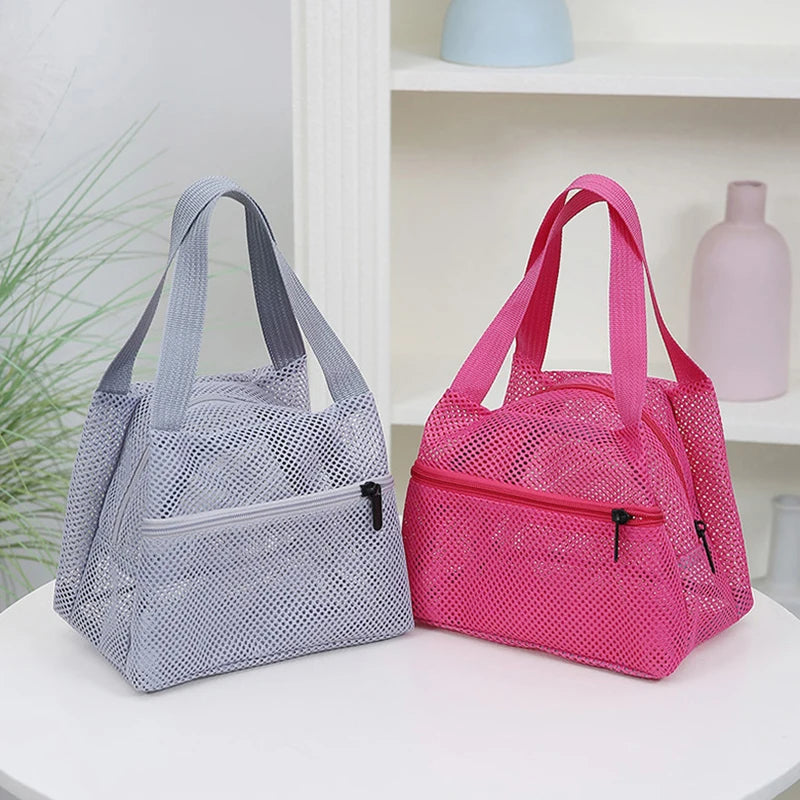 Solid Color Fashionable Mesh Travel Handbag, Spacious Cosmetic and Toiletry Storage Zpaxo