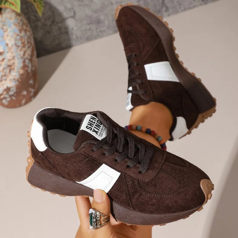 Women's Vintage Comfortable Mid Heel Sneakers Women Anti Slip Zpaxo coffee 37