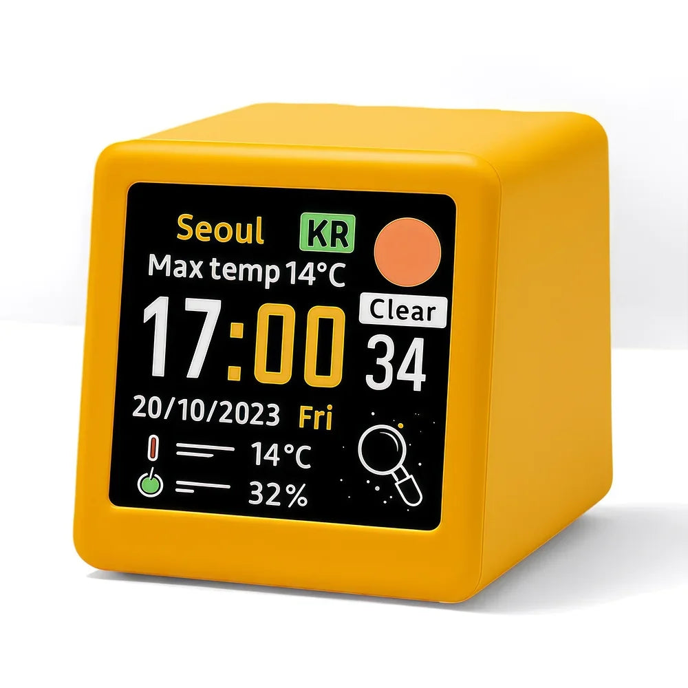 Compact Portable Smart Wifi Weather Station Temperature Humidity Time Zpaxo yellow G2360A