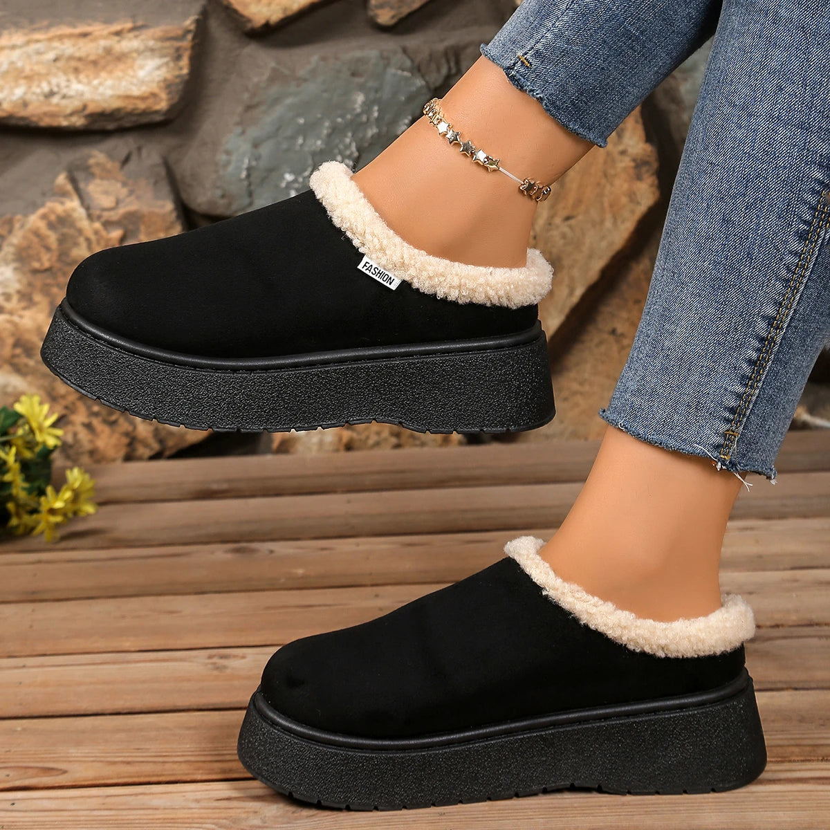 Women Snow Boots 2025 New Round Toe Slip on Soft Warm Shoes Women Winter Solid Color Platform Ankle Boots Woman Zapatos De Mujer Zpaxo black 39