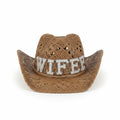 Fashion Rhinestone Letters Bride Wifey Cowboy Hat Crochet Breathable Cowgirl Hat Hollow Sun Hat For Wedding Bridal Party Zpaxo Brown WIFEY
