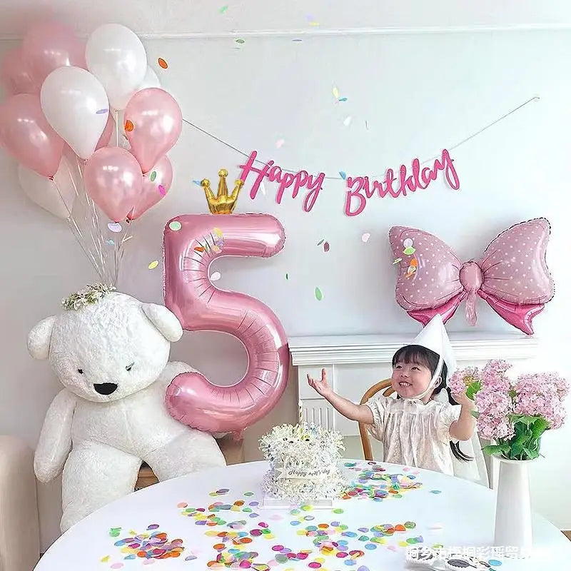 Pastel Baby Blue Pink Foil Number Balloon Crown 1 2 3 4 5 6 7 8 9