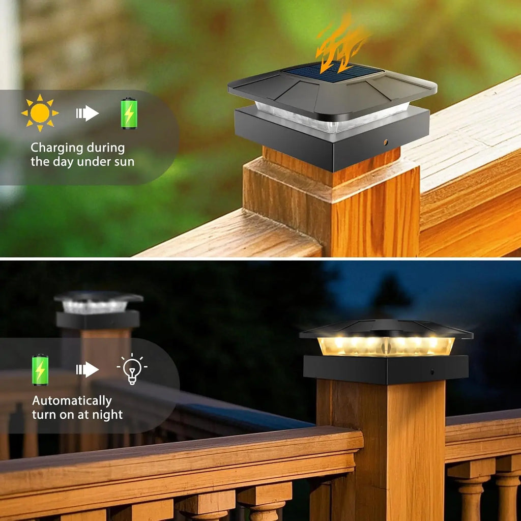 4x4in Solar Post Cap Lights Outdoor with 3 Modes Waterproof Fence Light Solar Powered for Deck Yard Garden Patio Outside Decor Zpaxo