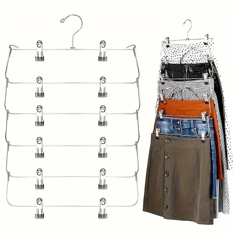 Space-Saving 6-Tier Metal Pants Hanger With Clips - Durable, Multi-Layer Storage For Skirts And Trousers, Black Zpaxo
