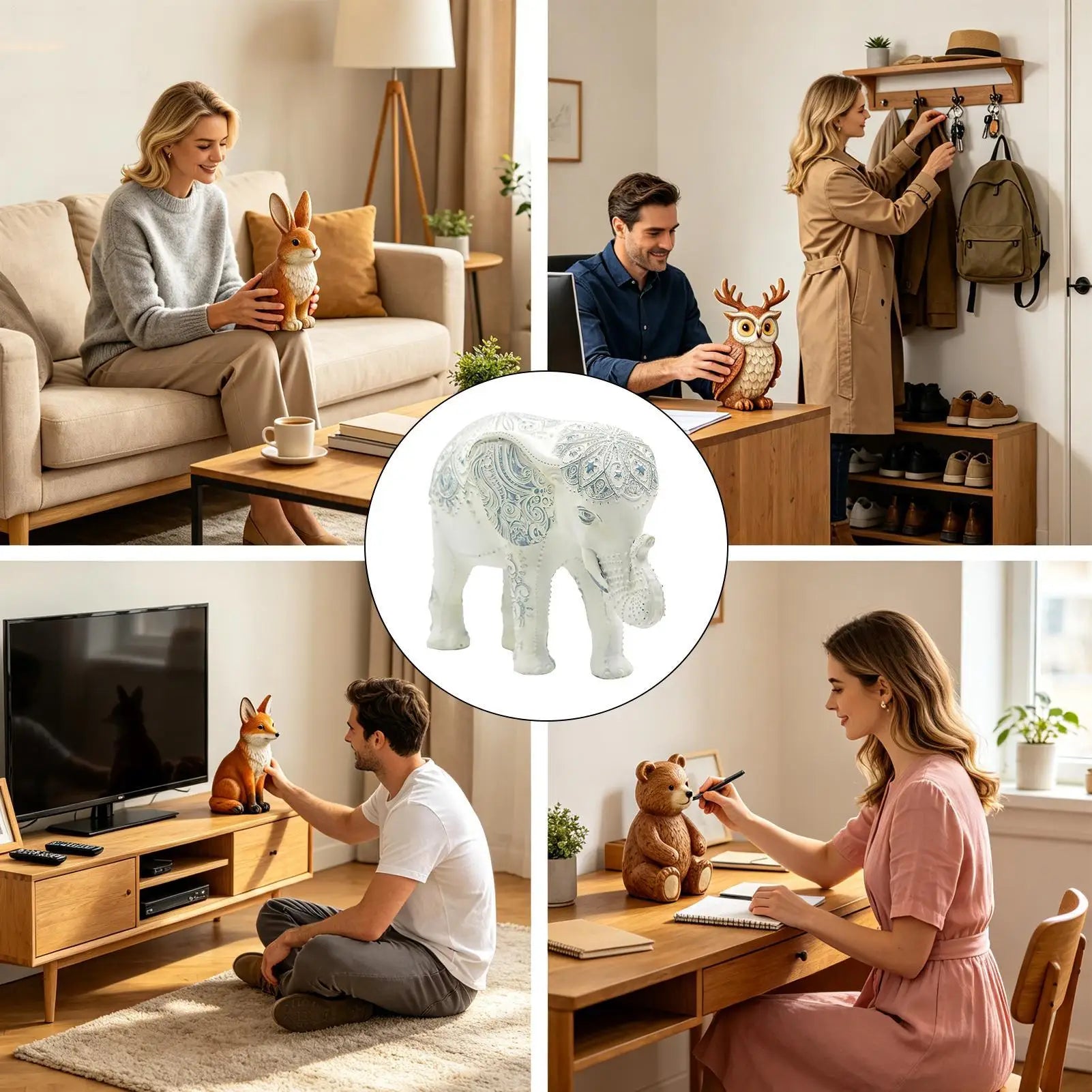 Elephant Statue Resin Decorative Collectible Health Strength Home