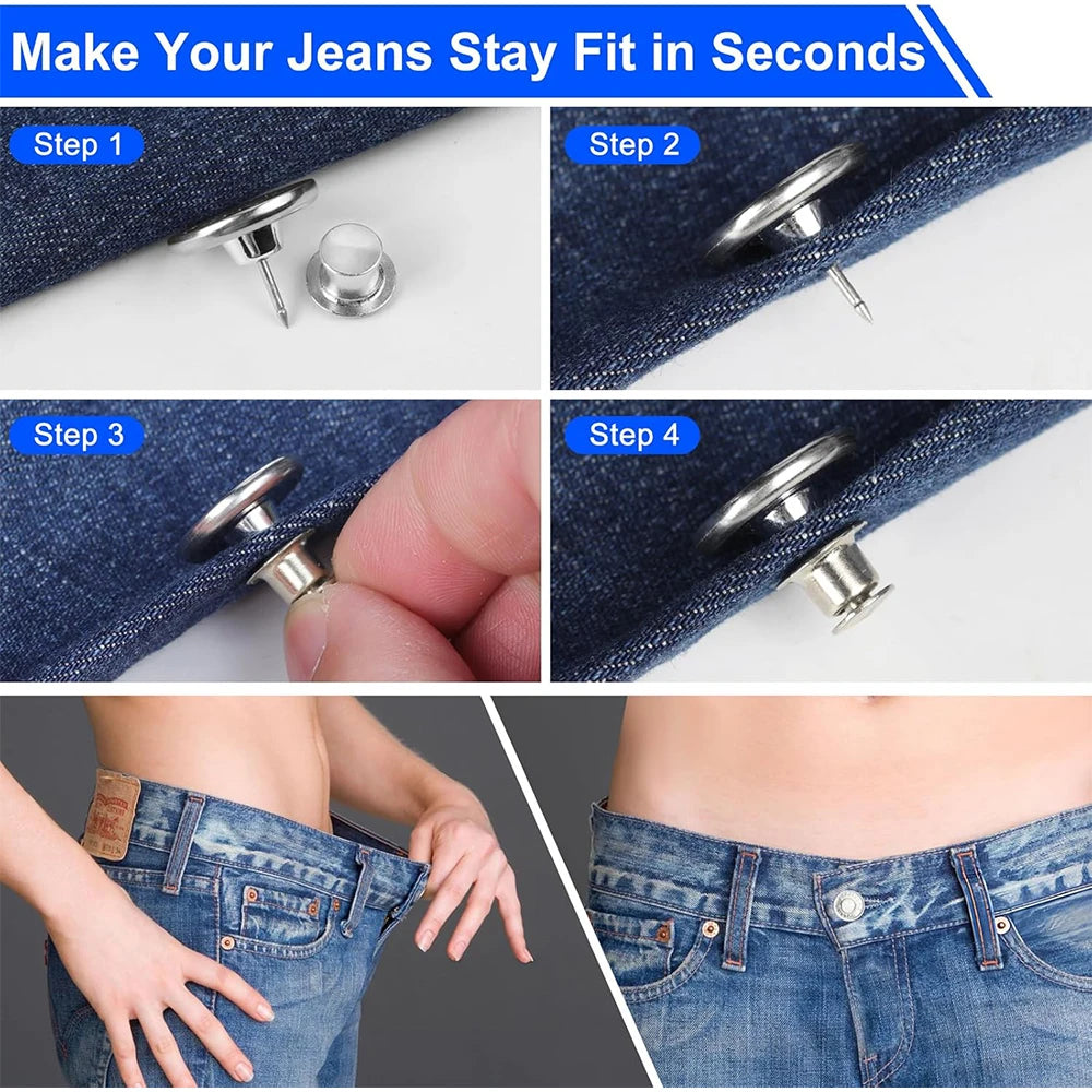 12Pcs Jean Button Pins No Sew Instant Replacement Buttons Adjustable Reusable Snap Tack Pant Button Tightener for Loose Jeans Zpaxo