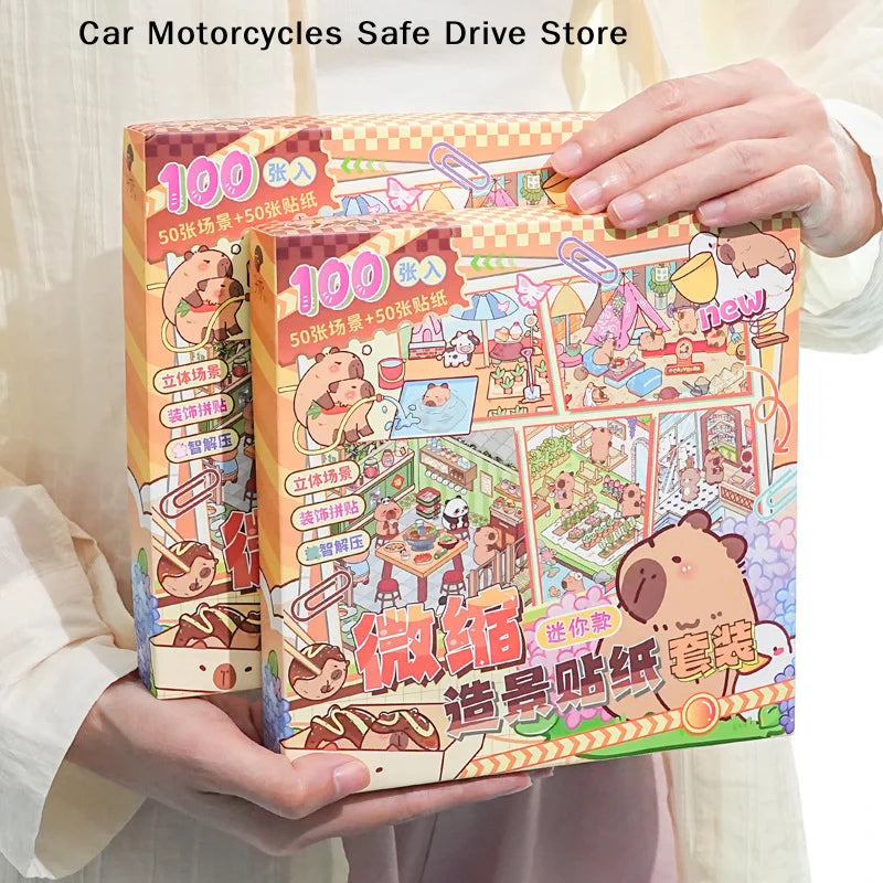 CM50Scenes Box Cartoon Capybara Miniature Scene Landscape Stickers