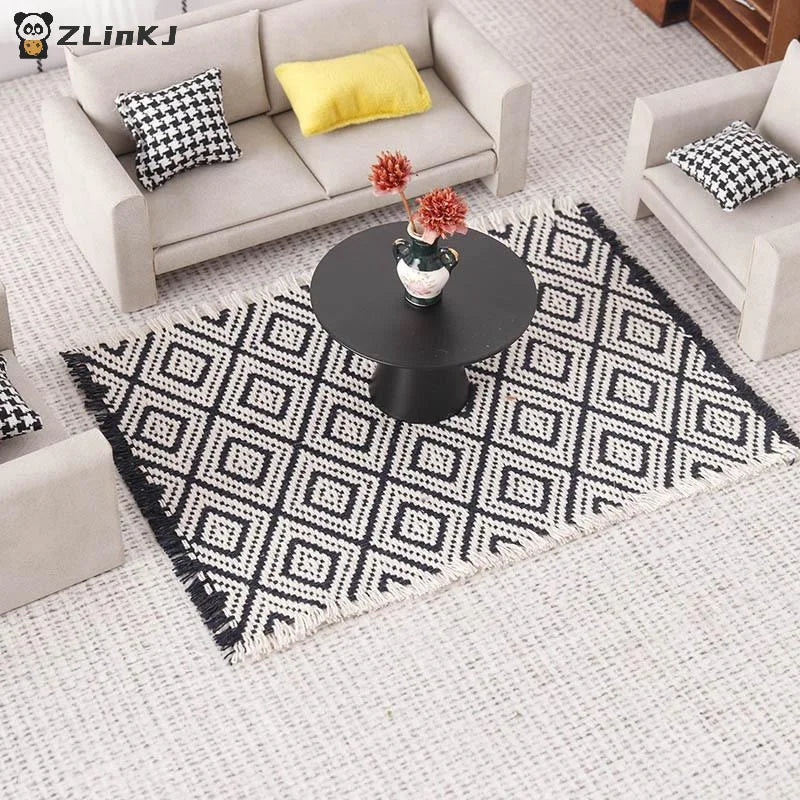 ▶1:12 Dollhouse Miniature Model Toy Carpet Blanket Furniture Home Model Decor Toy Doll House Accessories Zpaxo
