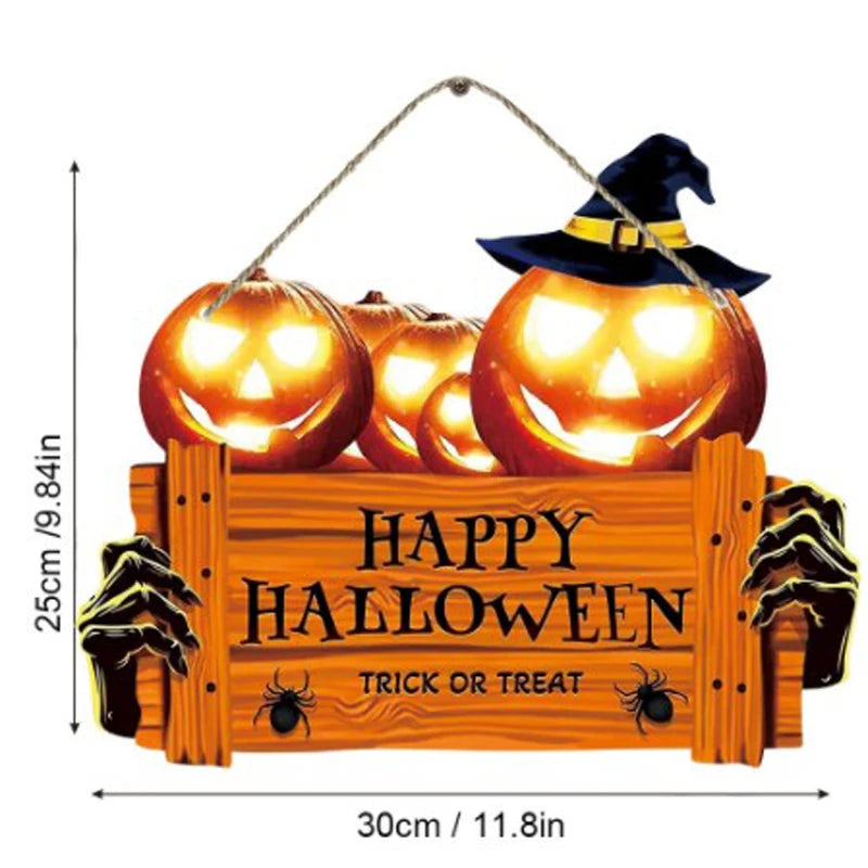 Happy Halloween Wooden Sign Decoration Pumpkin Hat Door Holiday