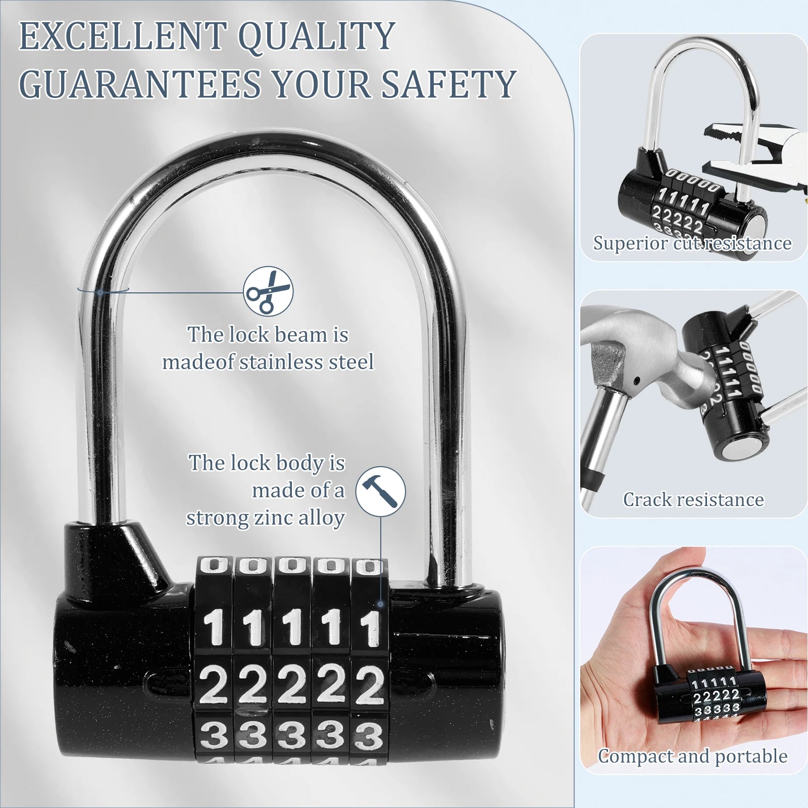 Padlock Combination 5 Digit Zinc Alloy 91/ 63mm Door Lock Luggage Cabinet Toolbox Gym Locker for Outdoor Hotel/Office/Safe Case Zpaxo