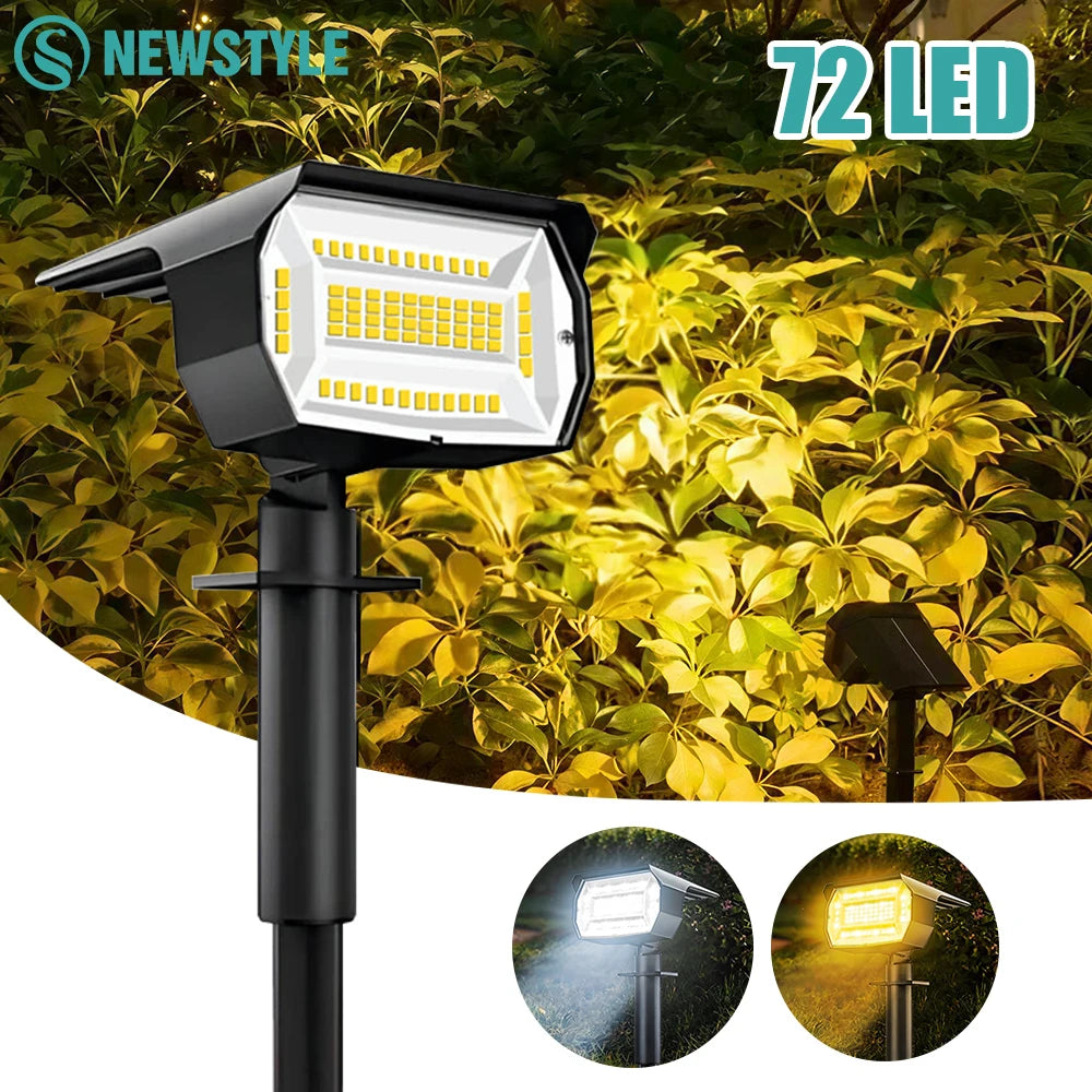 72LED Outdoor Waterproof IP65 Landscape Spotlights 3 Modes Solar Powered Flood Lights For Outside Garden Lawn Patio Driveway Zpaxo