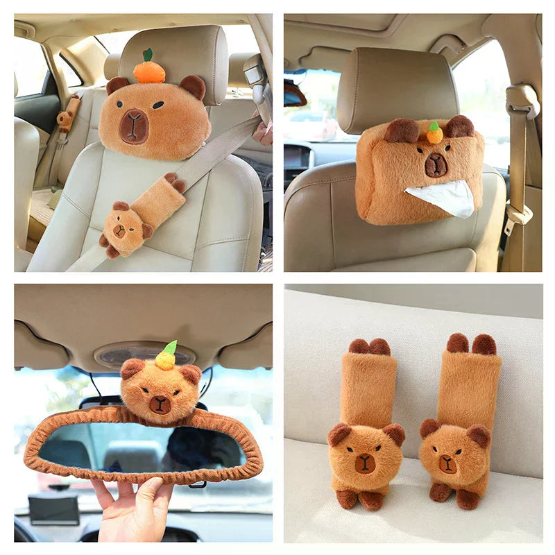 Capybara Plush Car Headrest Pillow & Tissue Box Holder