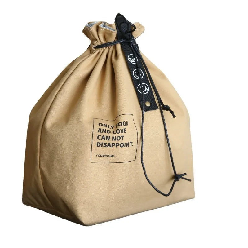 Double Layer Drawstring Portable Lunch Box Bag for Daily Travel Outdoor Food Storage Insulation and Freshness Preservation Bag Zpaxo