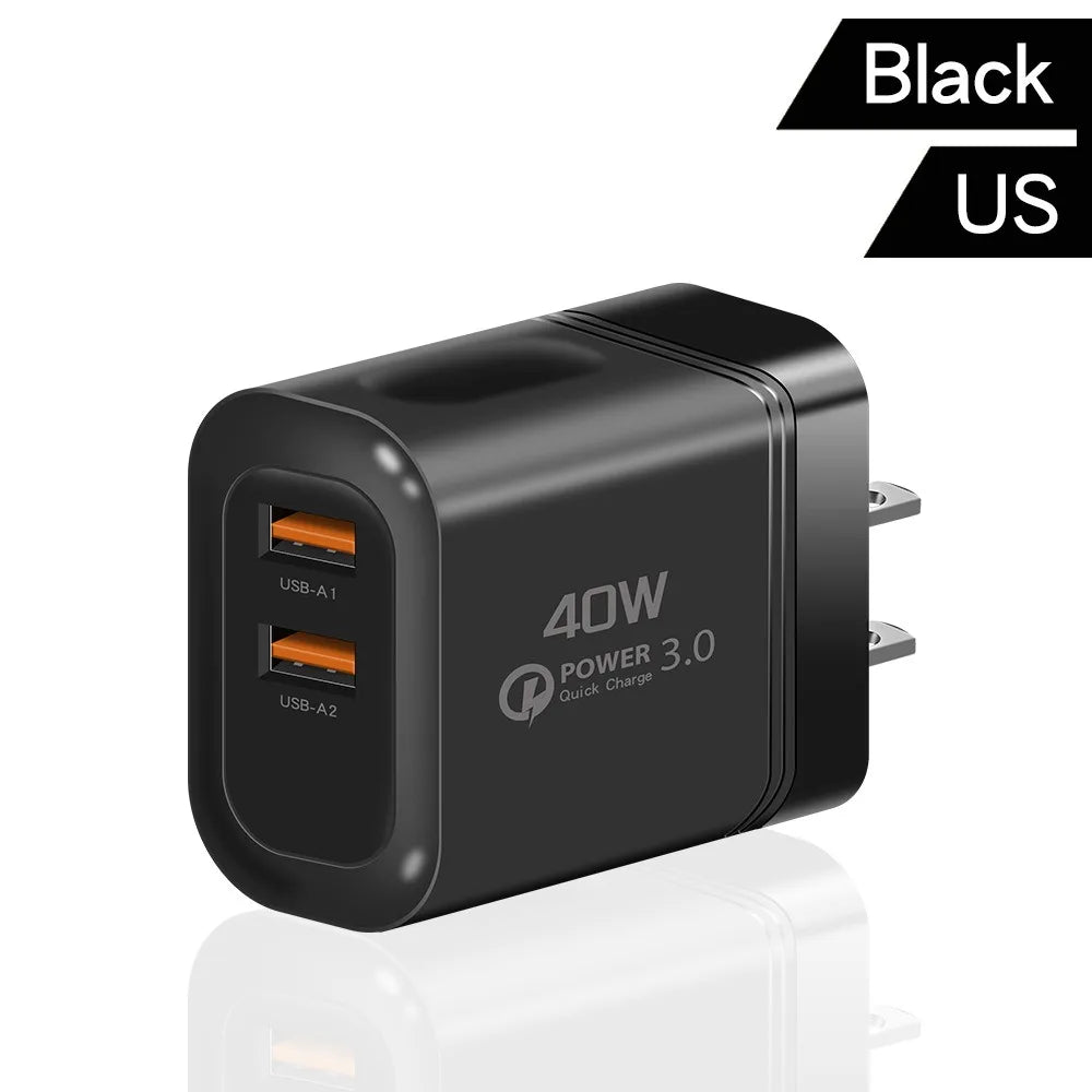 40W Dual USB Wall Charger – EU/US Plug, iPhone & Samsung USB Wall Charger Zpaxo US Black