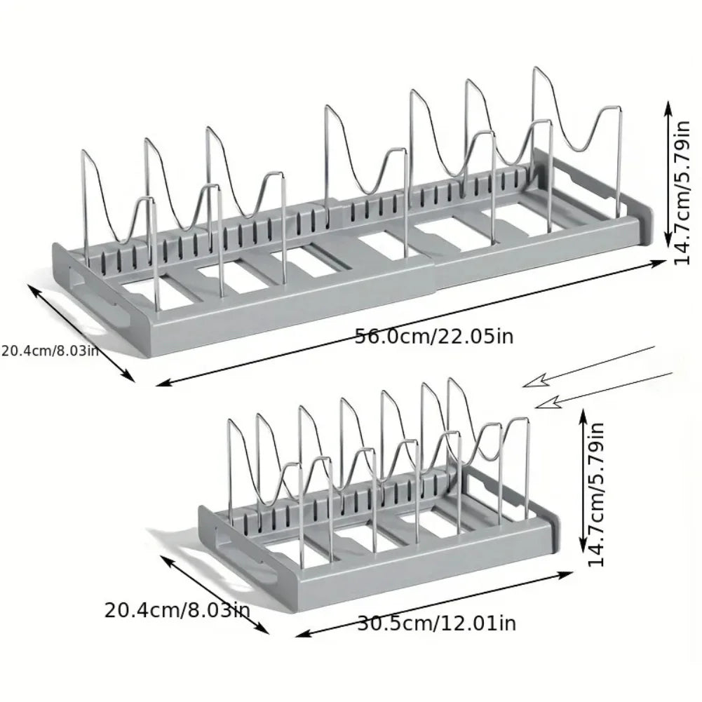 Expandable Kitchen Cabinet Pot Organizer Rack, Adjustable Divider, Multi-purpose Pots And Pans Storage Solution Zpaxo