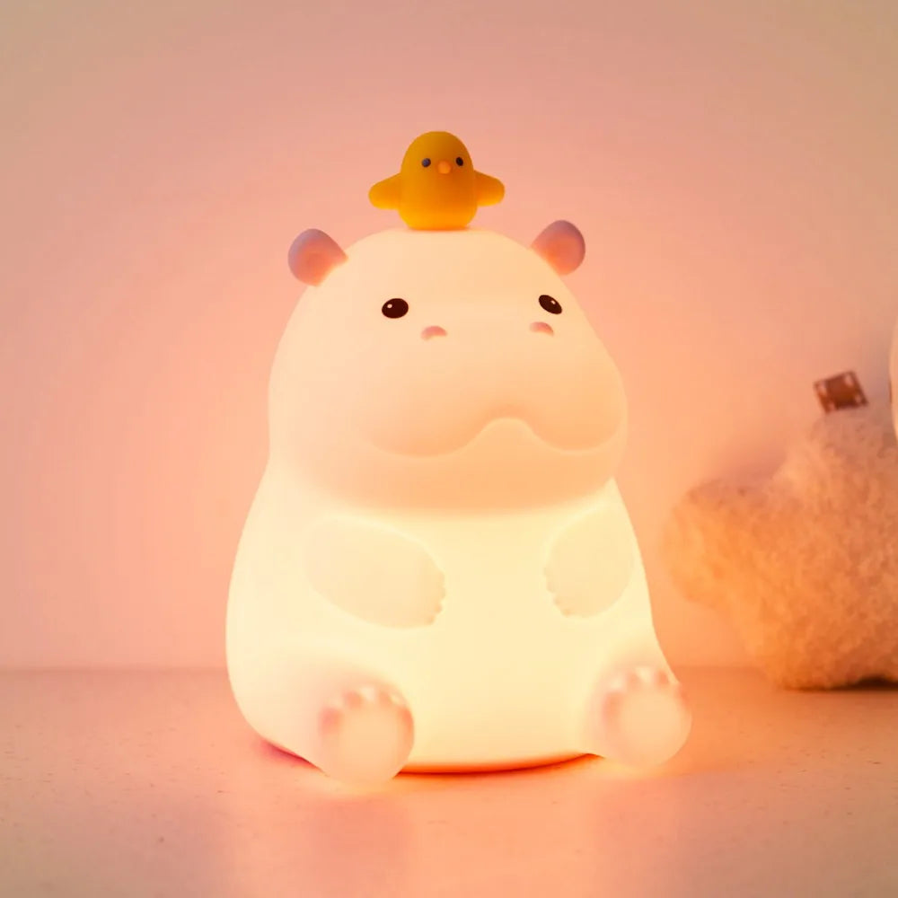 Cute Silicone Squishy Night Lamp Fox Rabbit Dimmable Nursery Nightlight Rechargeable Timing Bedside Table Lamp With Touch Sensor Zpaxo Hippo Night Light