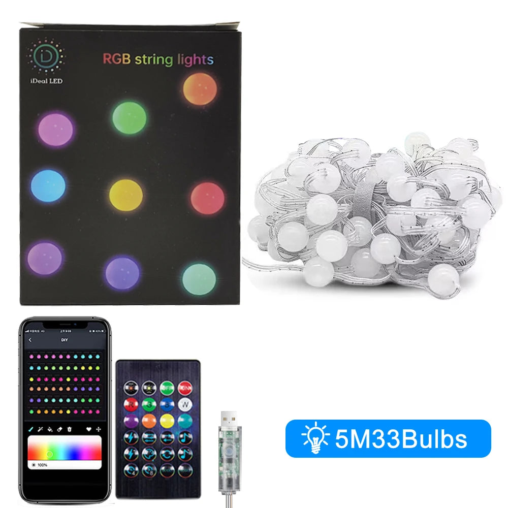 RGB Color Changing Globe String Lights 33ft Smart APP Control Fairy String Hanging Lights For Indoor Outdoor Party Christmas Zpaxo 5M 33LED