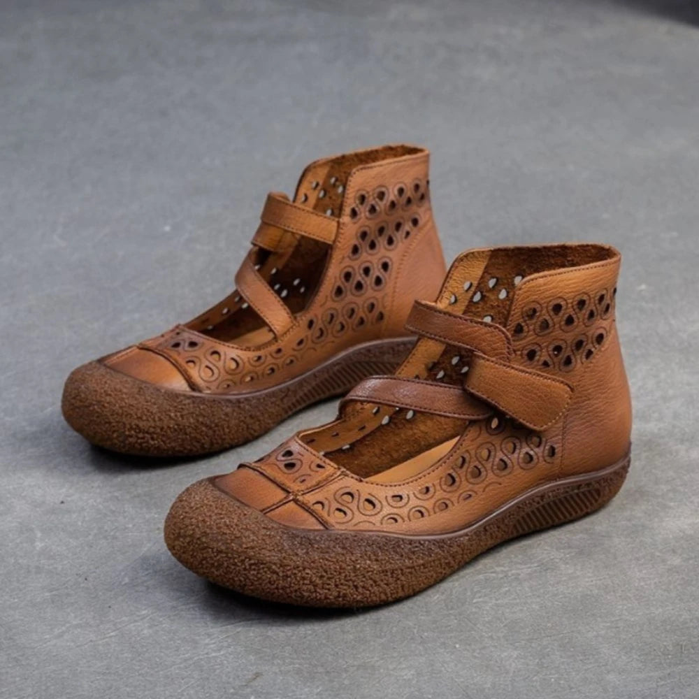 2025 Summer Retro Handmade Women's Shoes Genuine Leather Soft Bottom Mom Sandals Cowhide Hollow Out Casual Sandal Boots Zpaxo