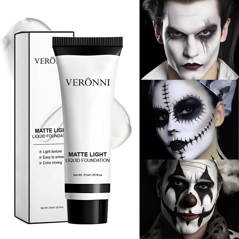 White Liquid Foundation Makeup,Waterproof Full Coverage White Foundation for Zombie Clown Cosplay Makeup Face Paint Halloween Zpaxo