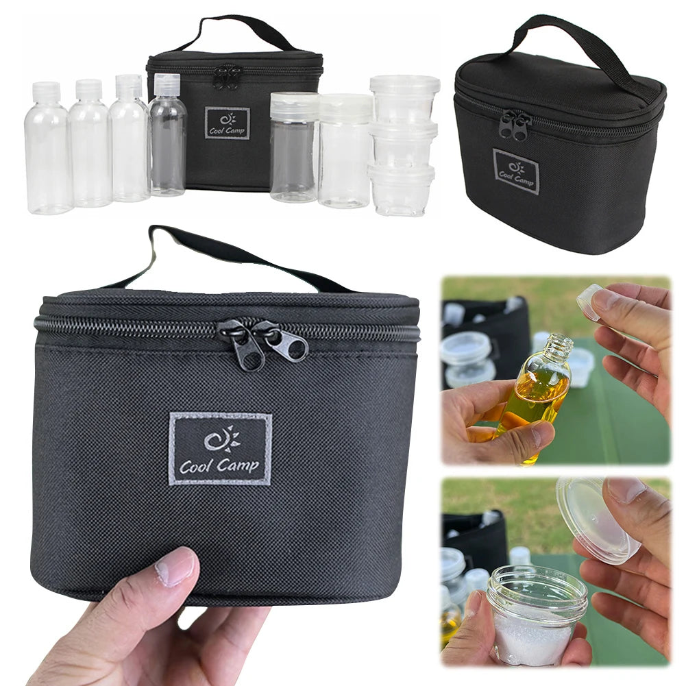 Portable Spice Container Carry Bag Salt Pepper Shaker Jars Camping