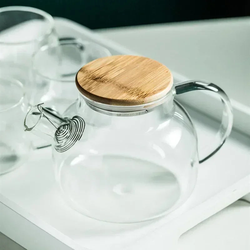 1/1.8L Transparent Borosilicate Glass Teapot Heat-Resistant Large Clear Tea Pot Flower Tea Set Puer Kettle Cup Office Home Tool Zpaxo