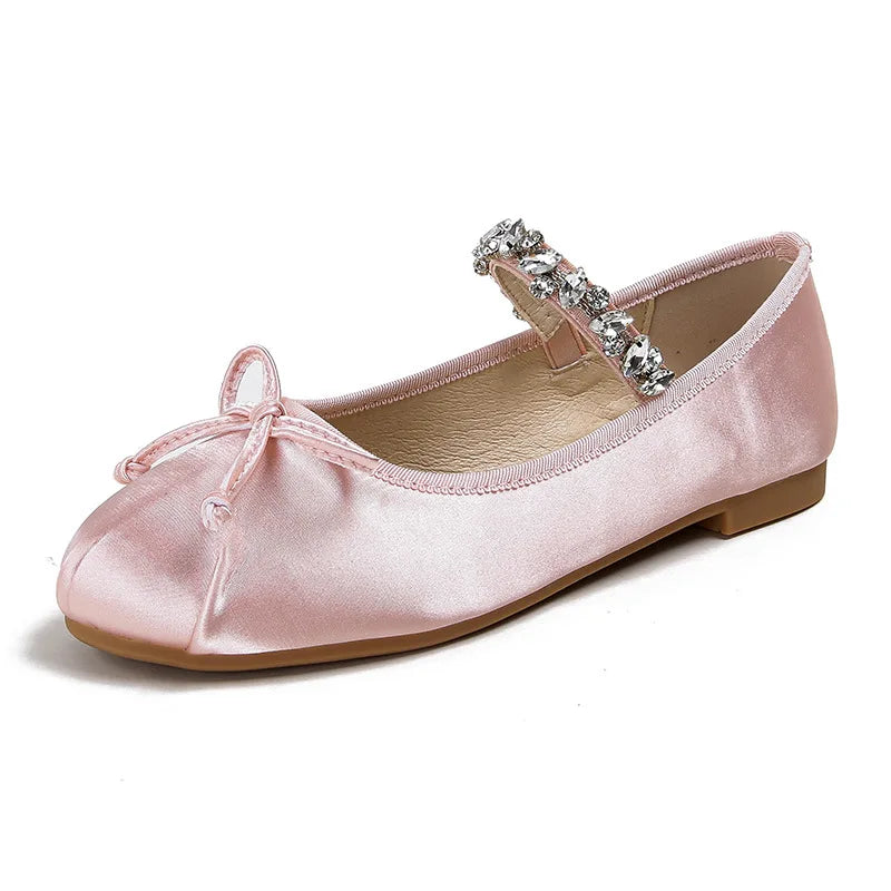 Flats Shoes for Women New Summer Spring Super Soft Diamond Round Toe Silk Ballet Shoes Flat Bottom Mary Jane Shoes Girl Shoes Zpaxo