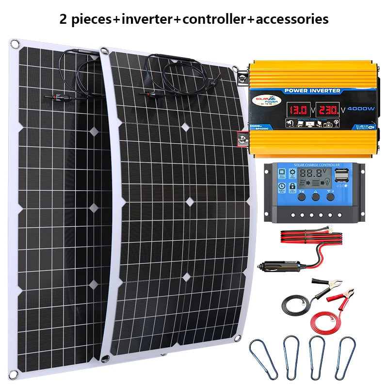 2000W Solar Panel 12V Battery Charger 4000W 110V 220V Inverter Zpaxo