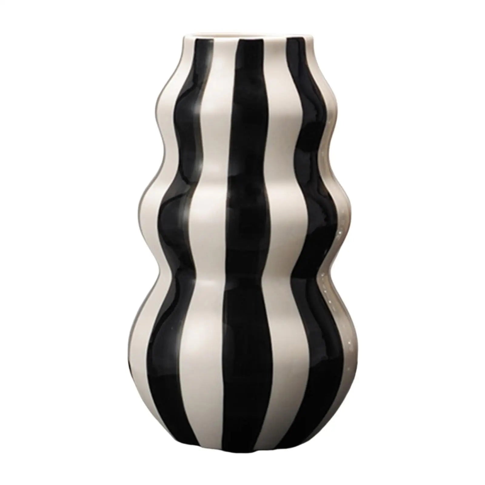 Painted Striped Ceramic Vase | Modern Flower Vase Home Décor Decorative Ceramic Vase Zpaxo Black