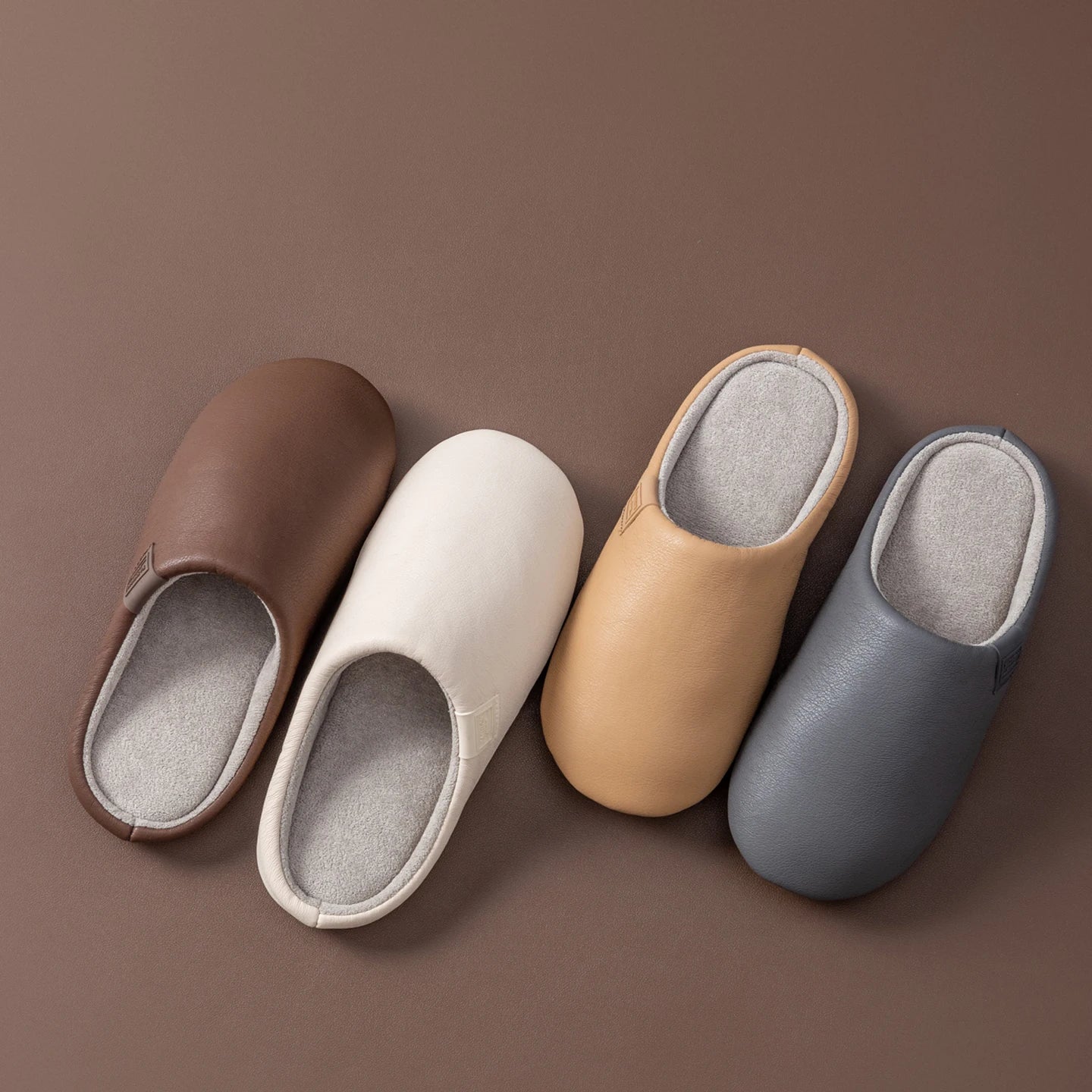 Men's Winter Slippers Fleece Lined House Shoes Waterproof PU Leather