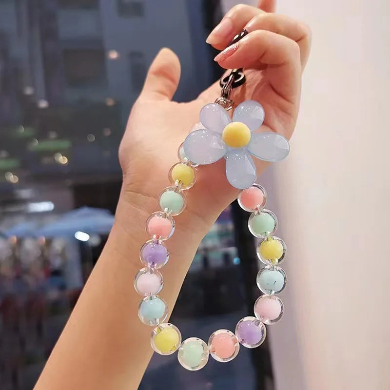 Colorful Flower Beads Anti-lost Lanyard Bracelet For Mobile Phone Case Wrist Strap Lanyard Phone Keychain Portable Wrist Pendant Zpaxo F
